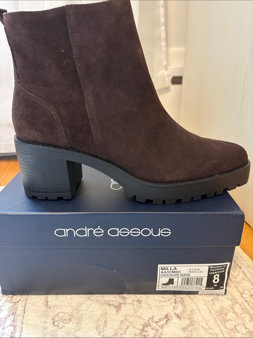Andre Assous Milla Chocolate Suede Lug Sole Ankle Boot
